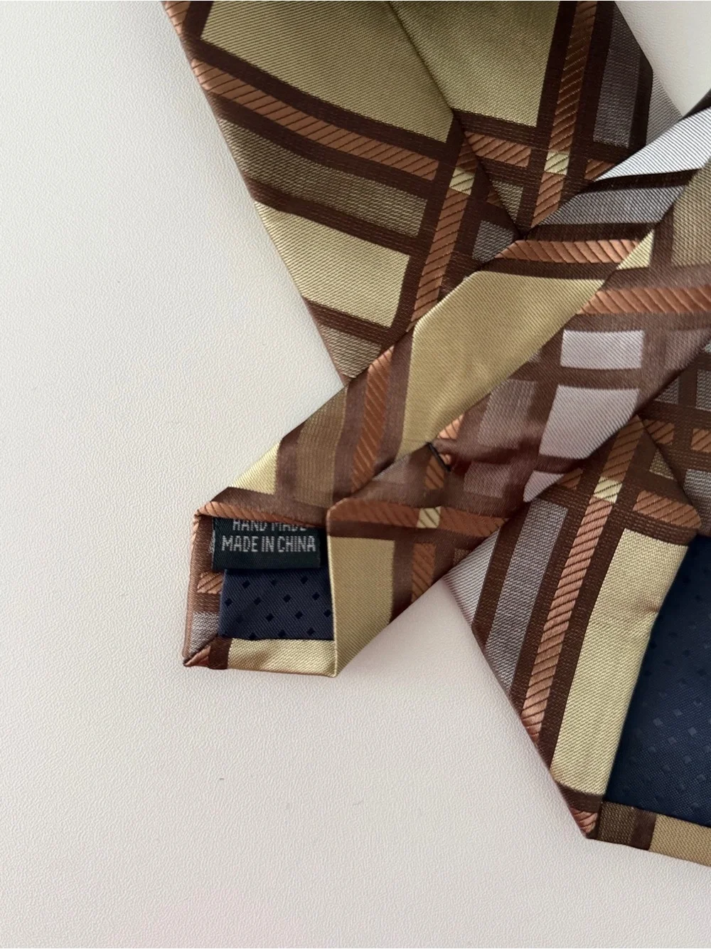Vittorio Vico Italian Designer Silk Tie Brown Beige Geometric Plaid Made Italy